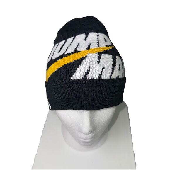 Jordan Jump Man Spelled Out Boys Hat Winter Beanie Black Yellow White Swoosh - Picture 2 of 8